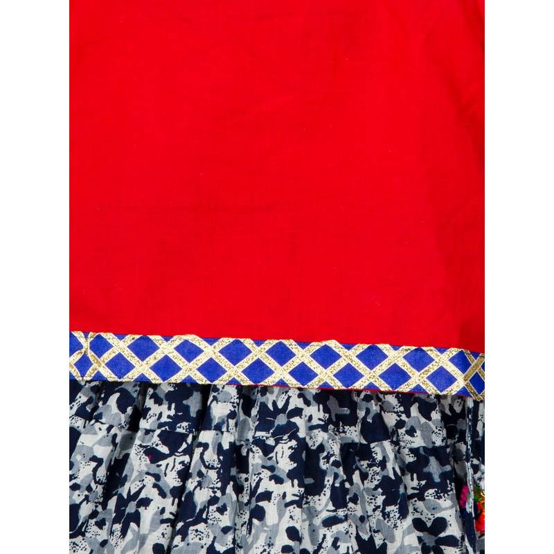 red printed cotton stitched kids tops