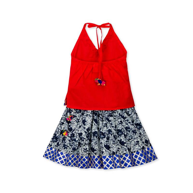 red printed cotton stitched kids tops