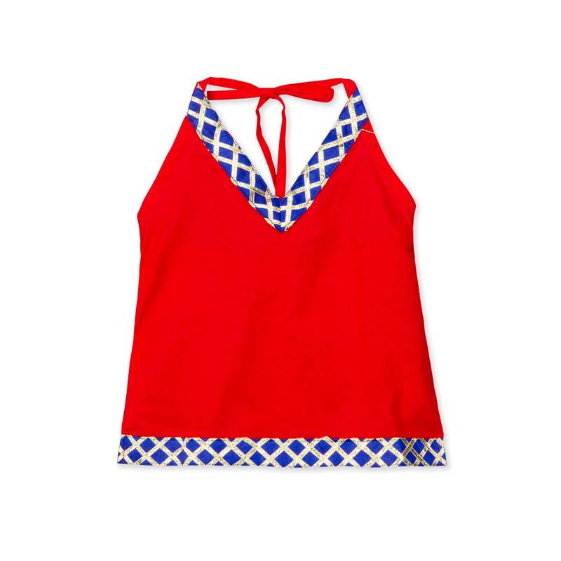 red printed cotton stitched kids tops