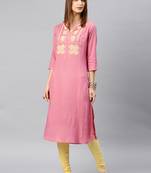 Pink embroidered rayon kurta