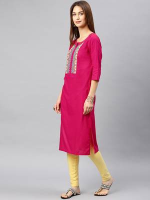 Pink plain rayon kurta 3