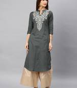 Grey embroidered cotton kurta