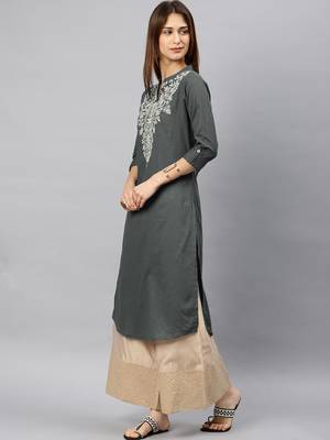 Grey embroidered cotton kurta 3
