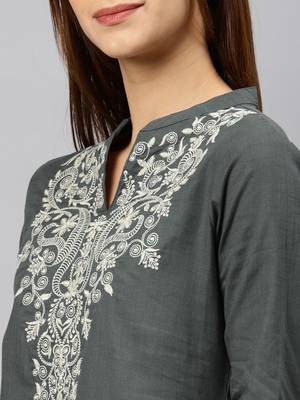 Grey embroidered cotton kurta 4