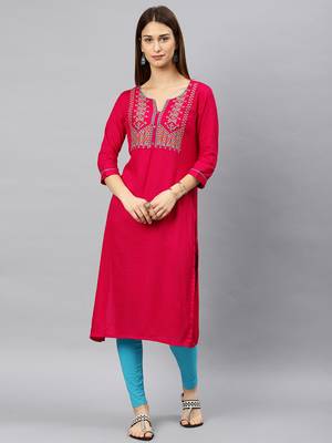 Pink embroidered rayon kurta 1
