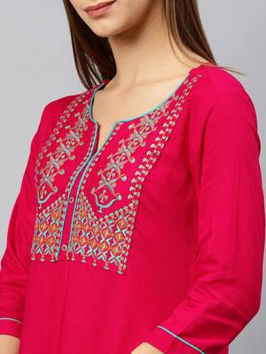 Pink embroidered rayon kurta 4