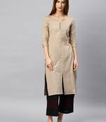 Beige plain cotton kurta
