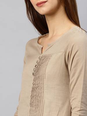 Beige plain cotton kurta 4