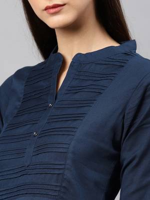 Navy-blue plain cotton kurta 4