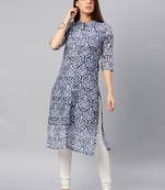 Navy-blue printed chanderi kurta