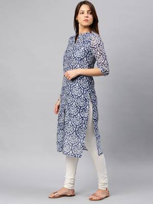 Navy-blue printed chanderi kurta 3
