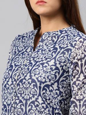Navy-blue printed chanderi kurta 4
