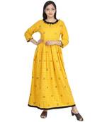 Yellow block print cotton kurti