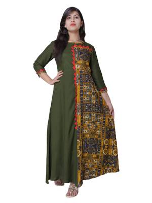 Green printed cotton kurti 1