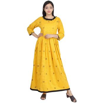 Yellow block print cotton kurti 1