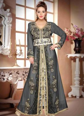 Black embroidered georgette islamic kaftans With Sun-proof hijab 1