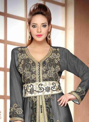 Black embroidered georgette islamic kaftans With Sun-proof hijab 2