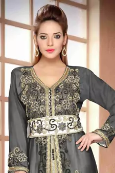 Black embroidered georgette islamic kaftans With Sun-proof hijab