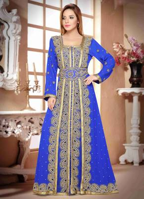 Blue embroidered georgette islamic kaftan 1