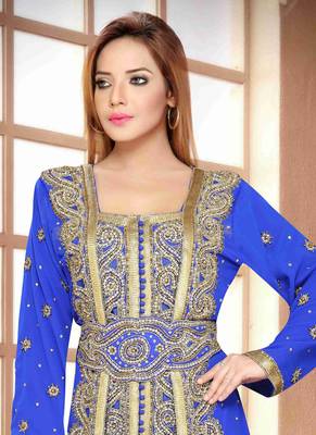 Blue embroidered georgette islamic kaftan 2