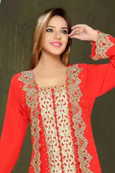 Red embroidered georgette islamic kaftans With Sun-proof hijab
