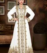 White embroidered georgette islamic kaftans With Sun-proof hijab.