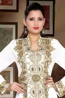 White embroidered georgette islamic kaftans With Sun-proof hijab