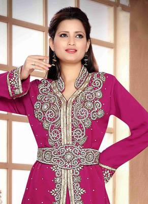pink embroidered georgette islamic kaftan With Sun-proof hijab 2