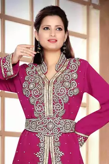 pink embroidered georgette islamic kaftan With Sun-proof hijab