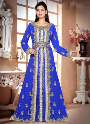 Blue embroidered georgette islamic kaftan 1
