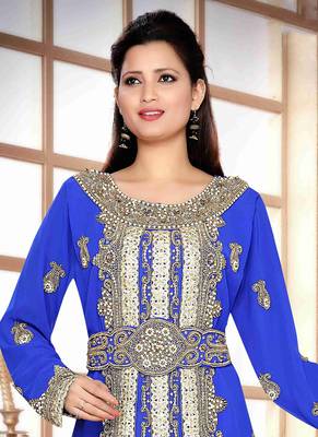 Blue embroidered georgette islamic kaftan 2
