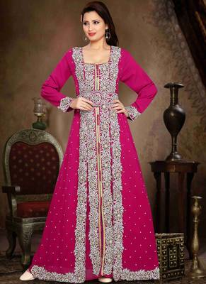 Magenta embroidered georgette islamic kaftan 1