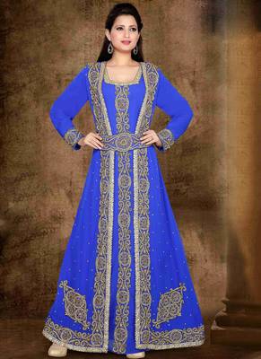 Blue embroidered georgette islamic kaftan 1