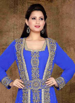 Blue embroidered georgette islamic kaftan 2