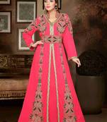 Peach embroidered georgette islamic kaftan