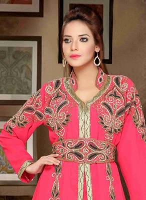 Peach embroidered georgette islamic kaftan 2