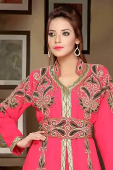 Peach embroidered georgette islamic kaftan