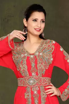 Red embroidered georgette islamic kaftans With Sun-proof hijab