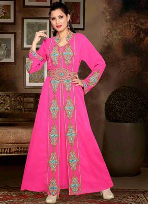 Pink embroidered georgette islamic kaftan 1
