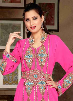 Pink embroidered georgette islamic kaftan 2