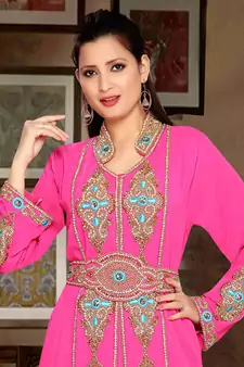 Pink embroidered georgette islamic kaftan