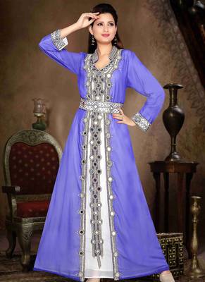 Blue embroidered georgette islamic kaftan 1