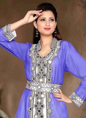 Blue embroidered georgette islamic kaftan 2