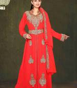 Red embroidered georgette islamic kaftan