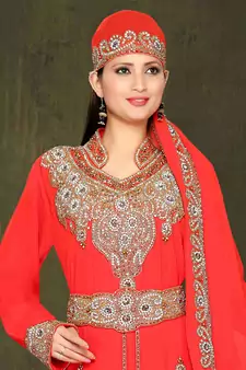 Red embroidered georgette islamic kaftan