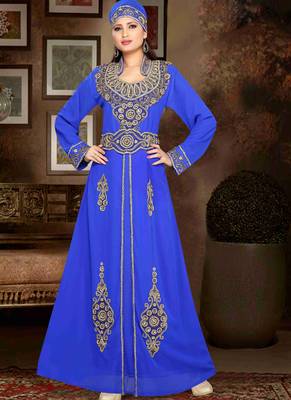 Blue embroidered georgette islamic kaftan 1
