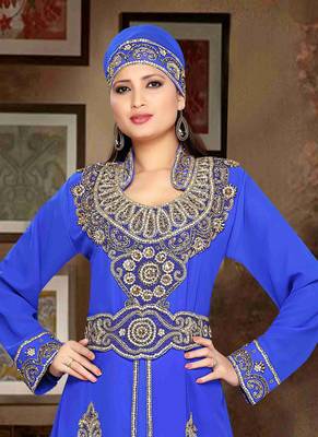 Blue embroidered georgette islamic kaftan 2