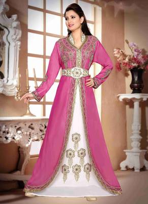Wine embroidered georgette islamic kaftan With Sun-proof hijab 1