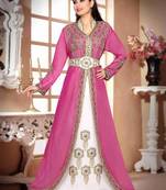 Wine embroidered georgette islamic kaftan With Sun-proof hijab.