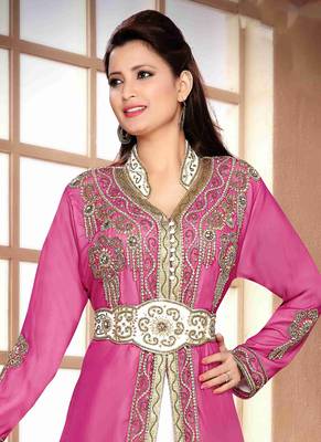 Wine embroidered georgette islamic kaftan With Sun-proof hijab 2